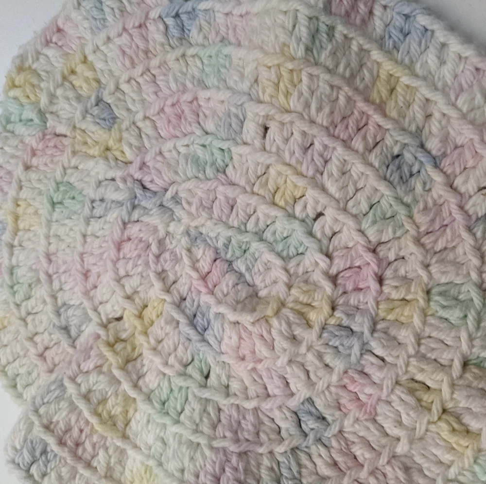 Vintage crochet circular, pastel multi and orange wash cloths with Natural Soaps